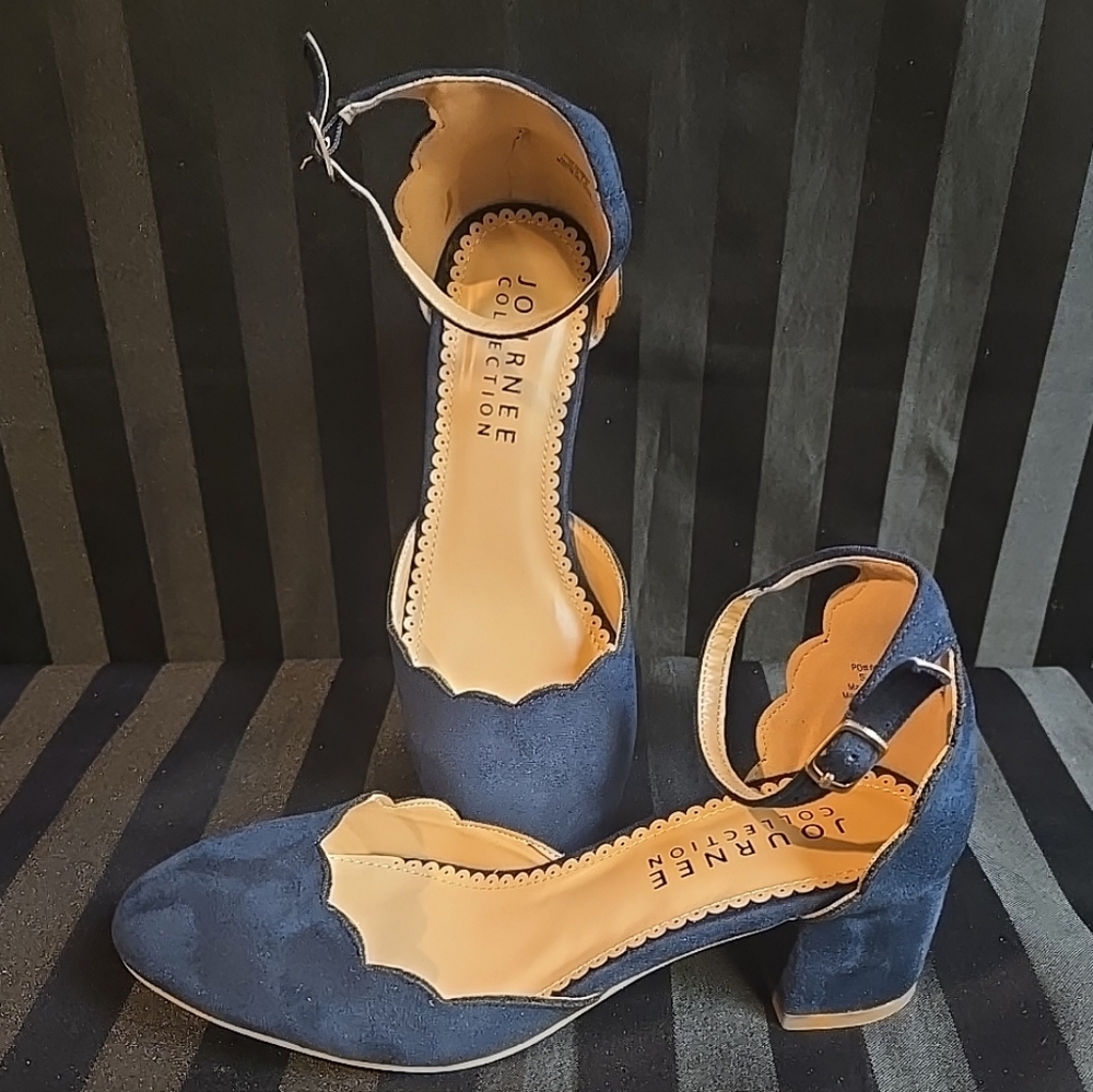 New No Box Journee Collection Women's US 8 Edna Pump Heels Navy Blue - Picture 2 of 13